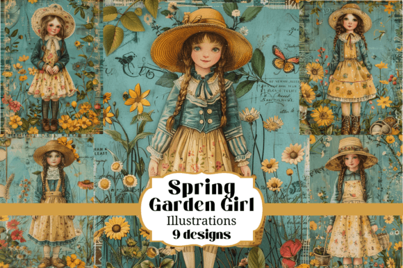 9 Spring Garden Girls Backgrounds Illust: Fresh Designs