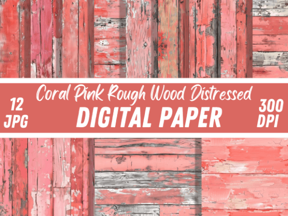 Coral Pink Rough Wood Papers: A Digital Design Asset