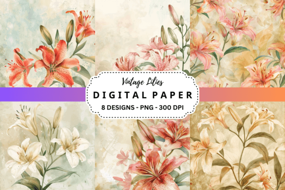 Elegant Florals for Digital Projects: Vintage Lilies Backgrounds