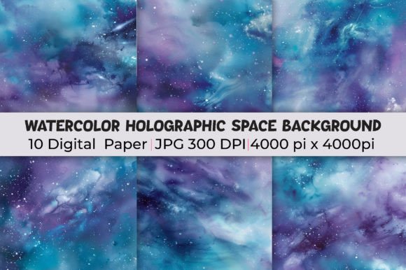 Elevate Visuals with Holographic Space Watercolor Backgrounds
