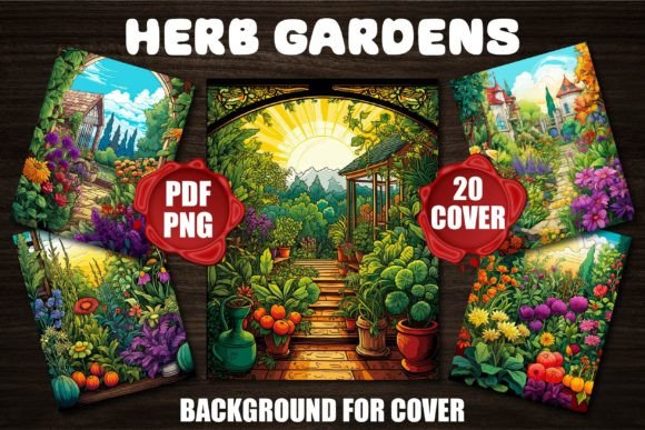 Herb Gardens Backgrounds: 20 Serene Covers for Creative Projects