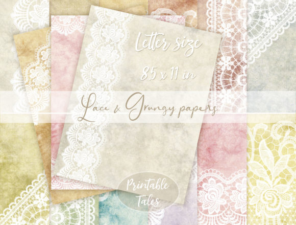 Letter Size Lace & Grungy Backgrounds: Soft Romance for Digital Design