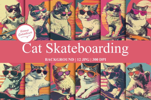 Skateboarding Cats: A Quirky Background Set for Bold Designs