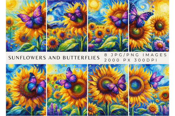 Sunflowers and Butterflies Backgrounds: Van Gogh's Starry Night Reimagined