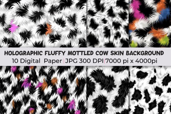 Transform Your Designs with Holographic Fluffy Cow Skin Backgrounds