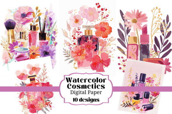 Watercolor Cosmetics Makeup Backgrounds for Creative Projects