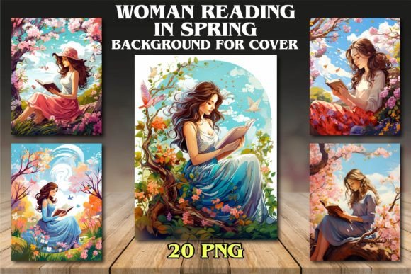 Woman Reading in Spring Backgrounds: Capture Serene Bookish Charm